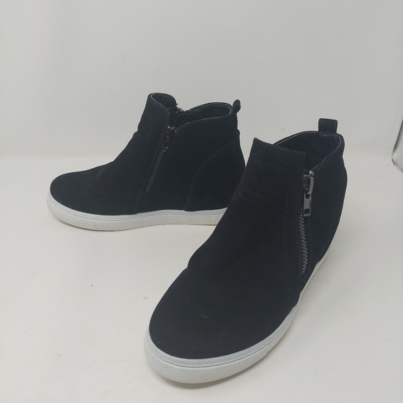 Outwoods Hide-1 Black Faux Suede Hi Top Platform Wedge Fashion Sneakers  Size 8 - Picture 8 of 11